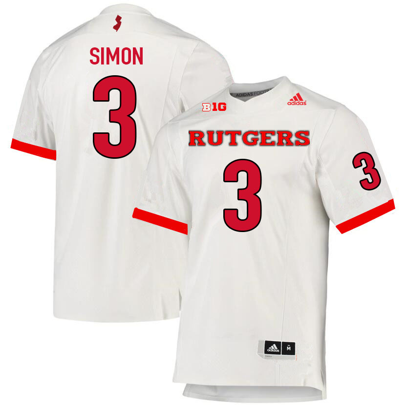 Men #3 Evan Simon Rutgers Scarlet Knights College Football Jerseys Sale-White - Click Image to Close